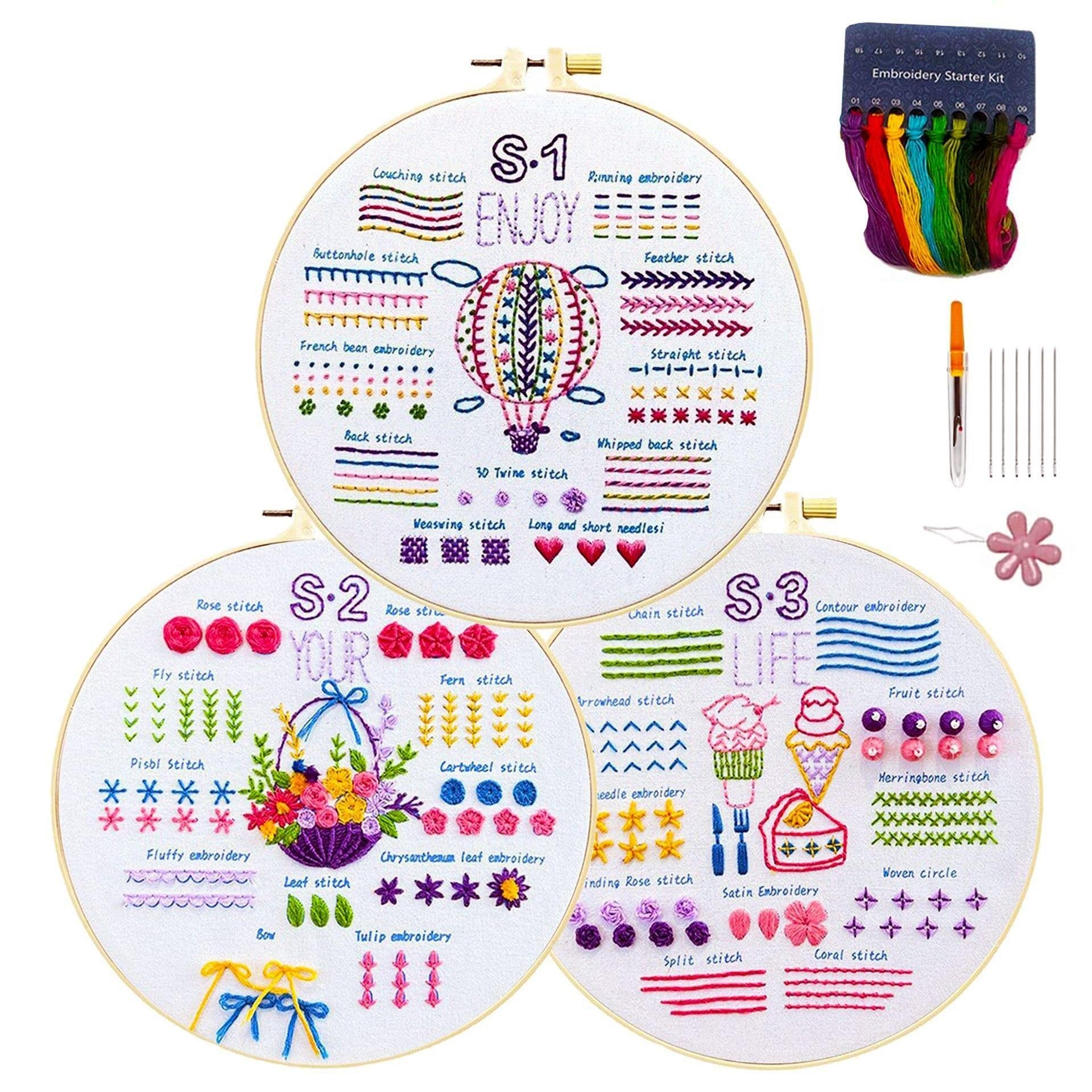 haft, Zestaw do haftowania, 3 zestawy Startowy zestaw Naucz się różnych ściegów Zestawy samodzielnego montażu(Color 01,Without hoop)