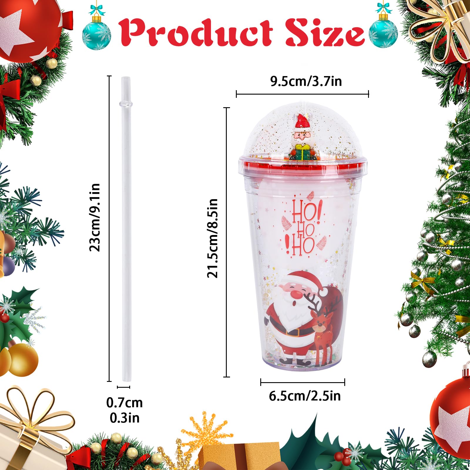 Gobelet De Noël Double Paroi 480ml Avec Paille - Tasse Isotherme Motifs Festifs Père Noël