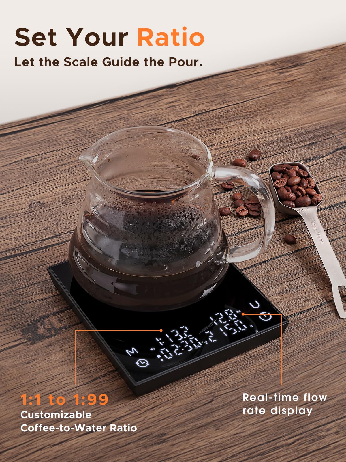 Bilancia da caffè in metallo con cronometraggio automatico, bilancia per caffè espresso ricaricabile con timer, scala ad alta precisione 2kg/0,1 g per chicchi di caffè, nera