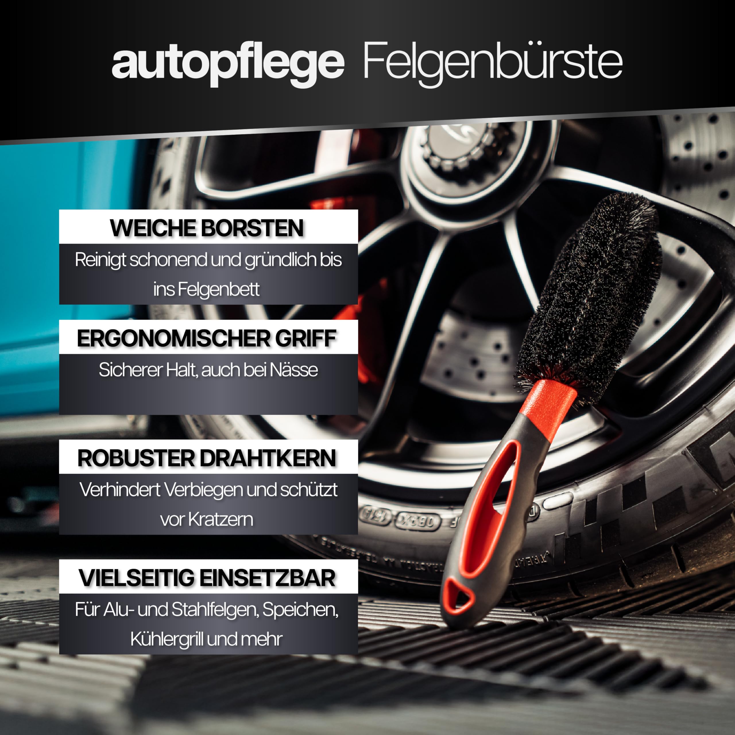 Autopflege Felgen Reinigungsset | Tuga Alu Teufel Spezial Felgenreiniger Gel 1l + Felgenbürste | Alufelgen Reiniger Set mit Bürste zur effizienten Auto Felgenpflege