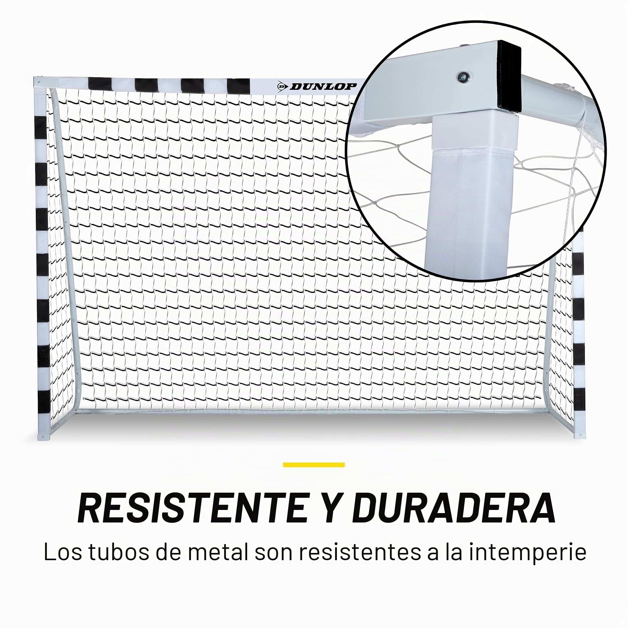 Dunlop Portería de Fútbol - 300x200x90 cm - Metal - Material de Entrenamiento de Fútbol para Todas Las Edades - Fácil Montaje - Negro/Rojo