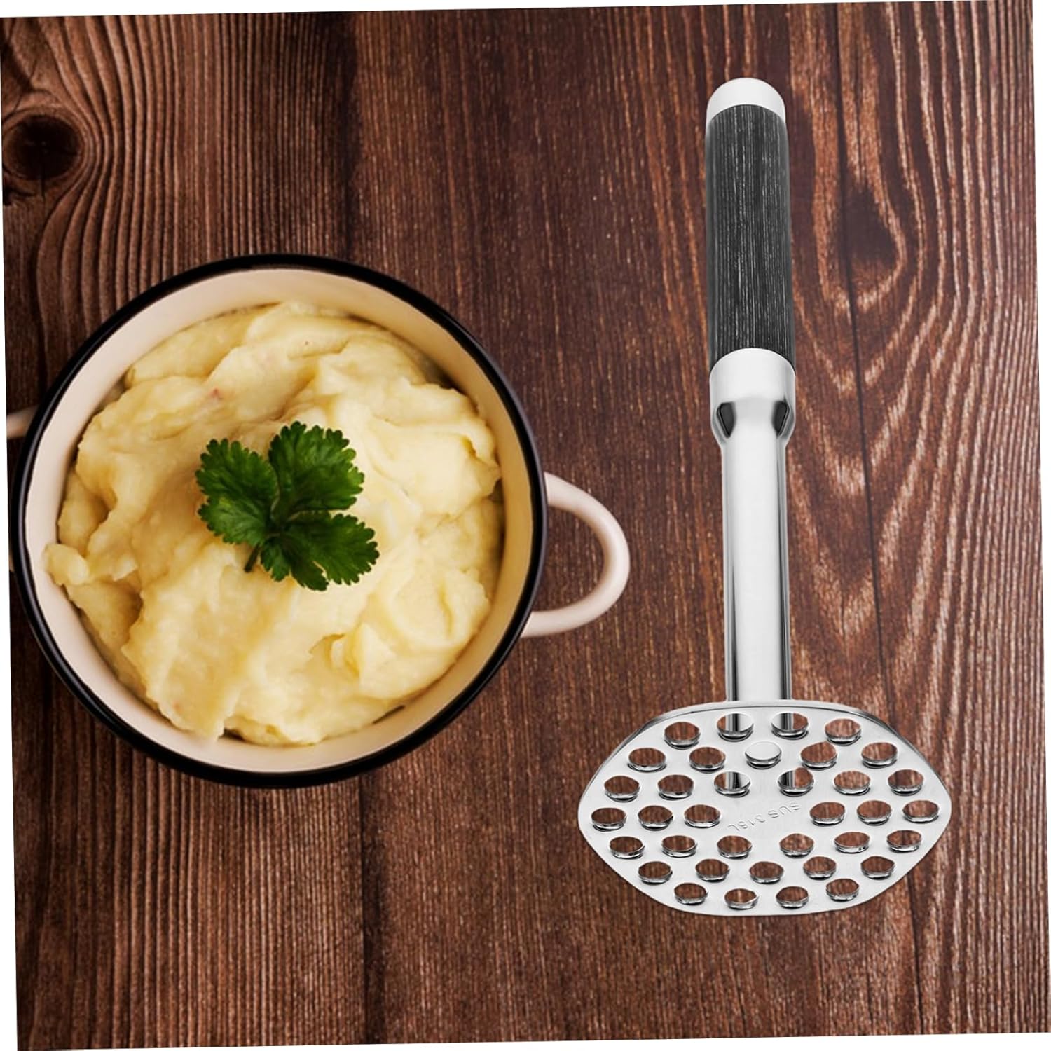 PRETYZOOM Stainless Steel Potato Masher with Long Handle Multi Functional Kitchen Tool for Mashing Potatoes Vegetables Fruits Versatile Food Press for Home Professional