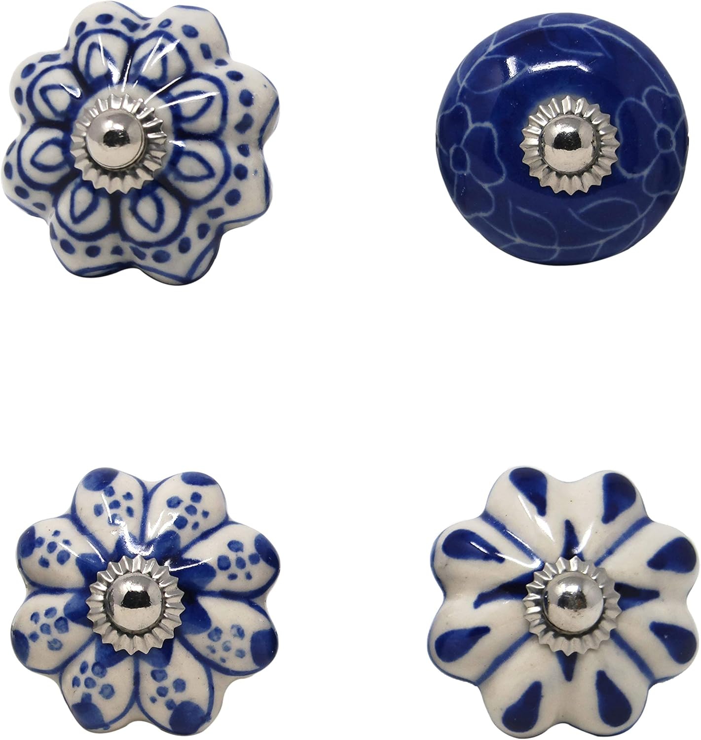 Ajuny Set of 25 Ceramic Knobs Colorful Blue for Kitchen Cabinets Bathroom Cupboards Dresser Drawers Chest Handmade Pottery Decorative Knobs