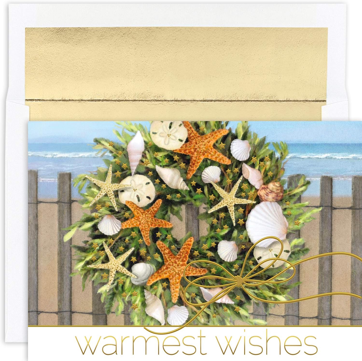 Masterpiece Studios Warmest Wishes 16-Count Boxed Holiday Cards With Foil-Lined Envelopes, Pineapple Santas, 5.6" x 7.8" (947900)
