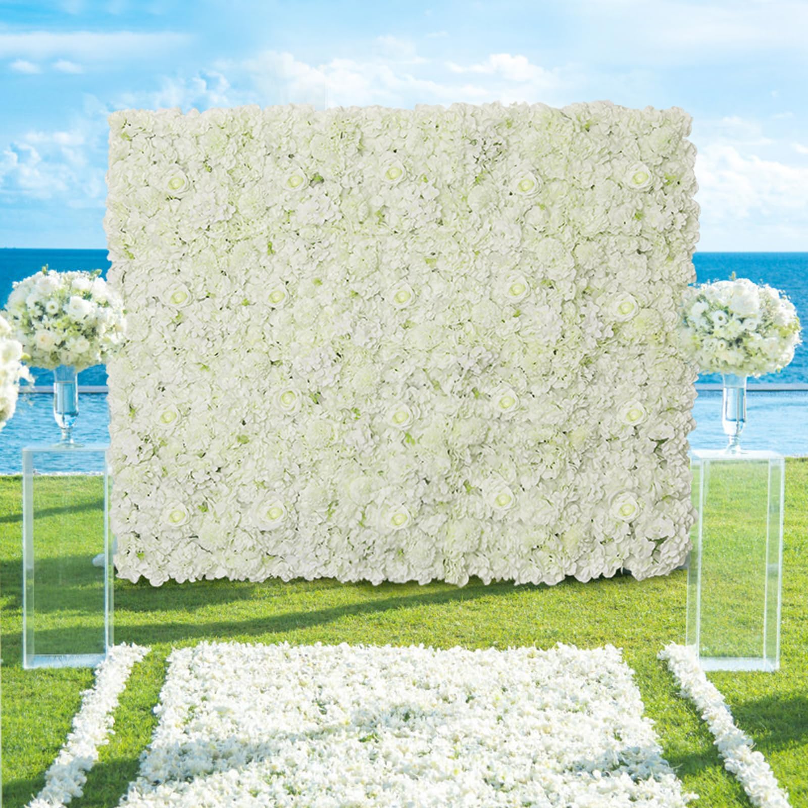 White Artificial Flower Wall Backdrop 7.5ftx5ft Floral