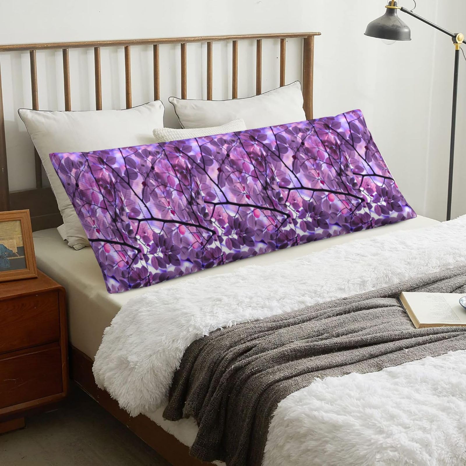 Purple Leaf, Body Pillow Cover with Zipper,Long Body Pillowcase 20 x 60 in