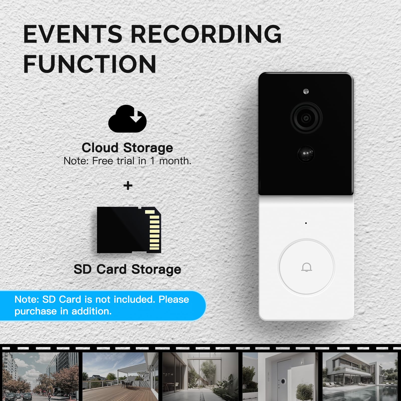 Videocitofono WiFi per interno/esterno, 1080p HD, avvisi di rilevamento del movimento, sicurezza domestica, WDB-TY-B20-EN, WiFi 2,4 GHz, impermeabile IP65, visione notturna, compatibile con