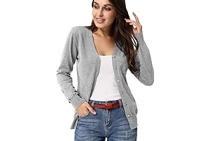 Women's Gray Long Sleeve Button Down Vee Neck Classic Sweater Knit Cardigan