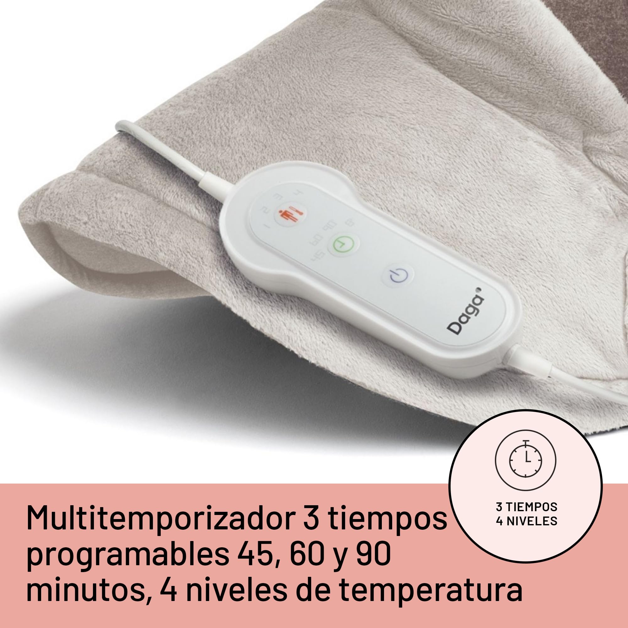 Daga, Almohadilla Térmica Confort Cervical y Hombros, Tecnología Intellisense, Doble Tejido, Multitemporizador, 4 Temperaturas, 47x52 cm