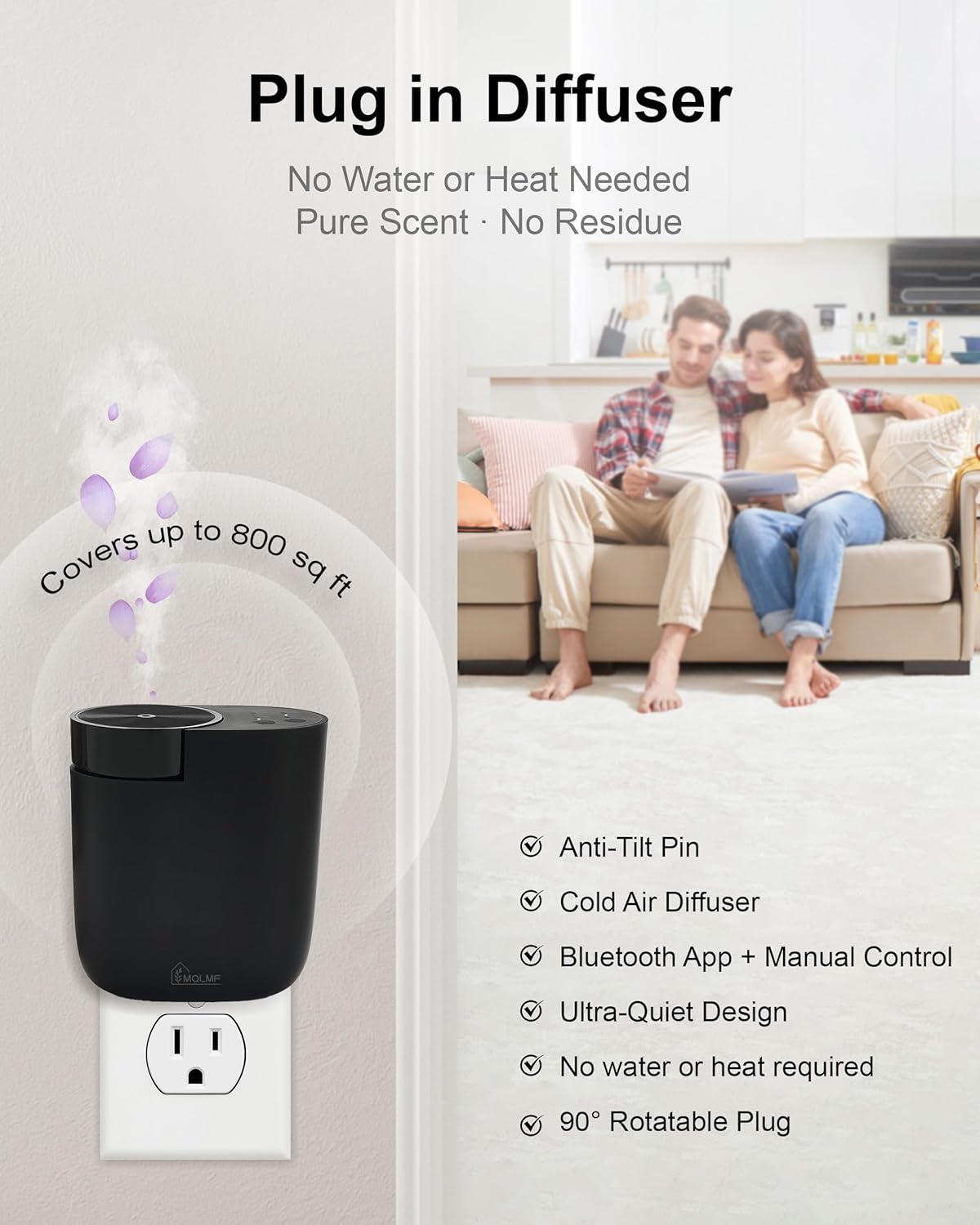 Plug in Diffuser - 800 Sq Ft,No Wobble Design,Secure Wall Fit,Timer Control&Scent Intensity Button,Bluetooth APP,Waterless Scent Diffusers Home,Essential Oil Plug in Wall Diffuser – Black - Image 2