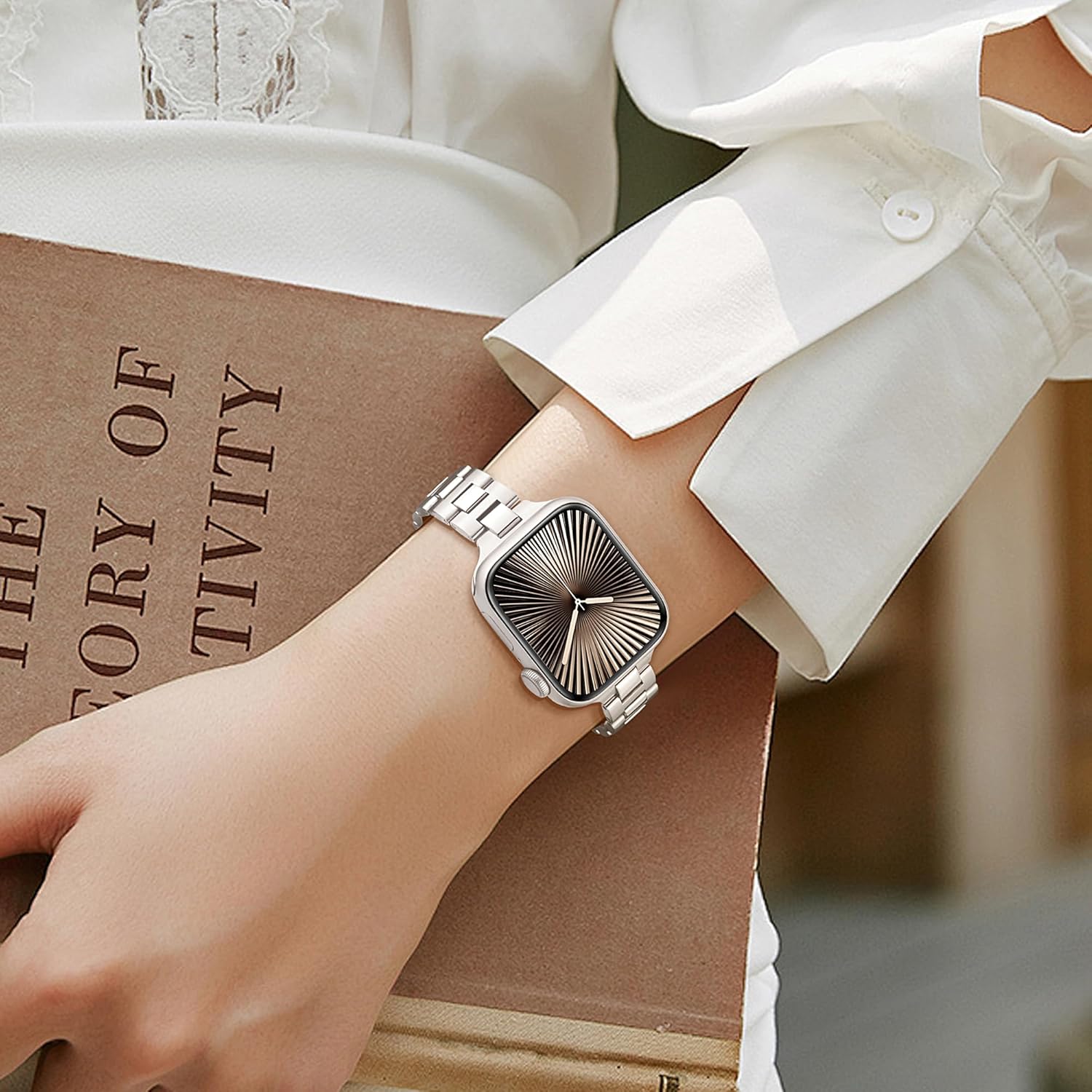 wipalor Thin Classic Metal Chain Band Fit Slim Apple Watch Bands for women 46mm 44mm 45mm 42mm 49mm, Dressy Stainless Steel iWatch Bands for iPhone Watch Series 11 10 9 SE 8 7 6 5 4 3 Ultra-Starlight