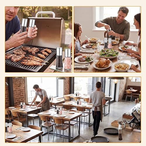 Miniatura 7 de Molinillo de sal y pimienta de acero inoxidable con grosor ajustable, molinillo de especias de vidrio recargable (simple, plateado, 6)