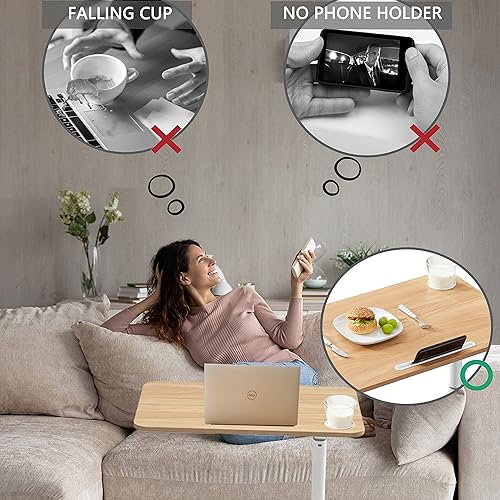 Miniatura 6 de ETHU Overbed Table with Wheels, Rolling Tray Table, Hospital Bed Table, Adjustable Overbed Bedside Rolling Laptop Table