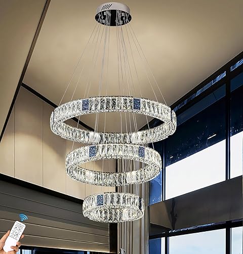 IDEQUY Candelabros grandes de cristal K9 de 16 pulgadas + 24 pulgadas + 32 pulgadas, lámparas colgantes de techo alto, lámparas de cristal para sala