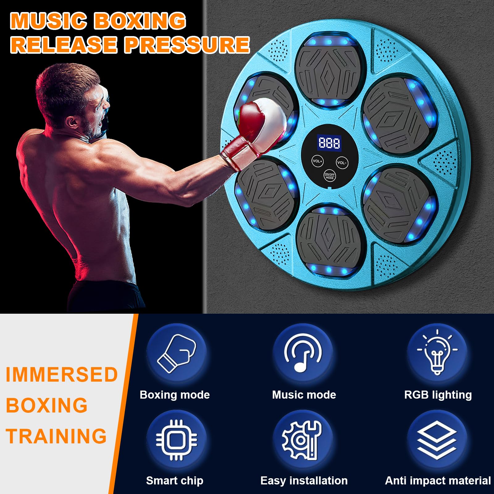 Music Boxing Machine,Bluetooth Musik Box Maschine mit Boxhandschuhen,9 Geschwindigkeitsmodi Musik Box Machine,LED Boxmaschine mit Musik Erwachsene,Boxen Kinder,Stressabbau