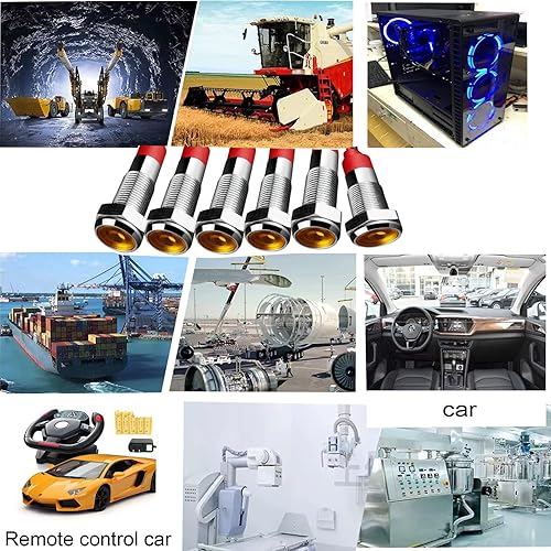 Miniatura 7 de 6 unids 14 "LED de señal de metal luz indicadora 12v24 V DC impermeable amarillo luces de señal plana con 5.906 in alambre luces de advertencia para