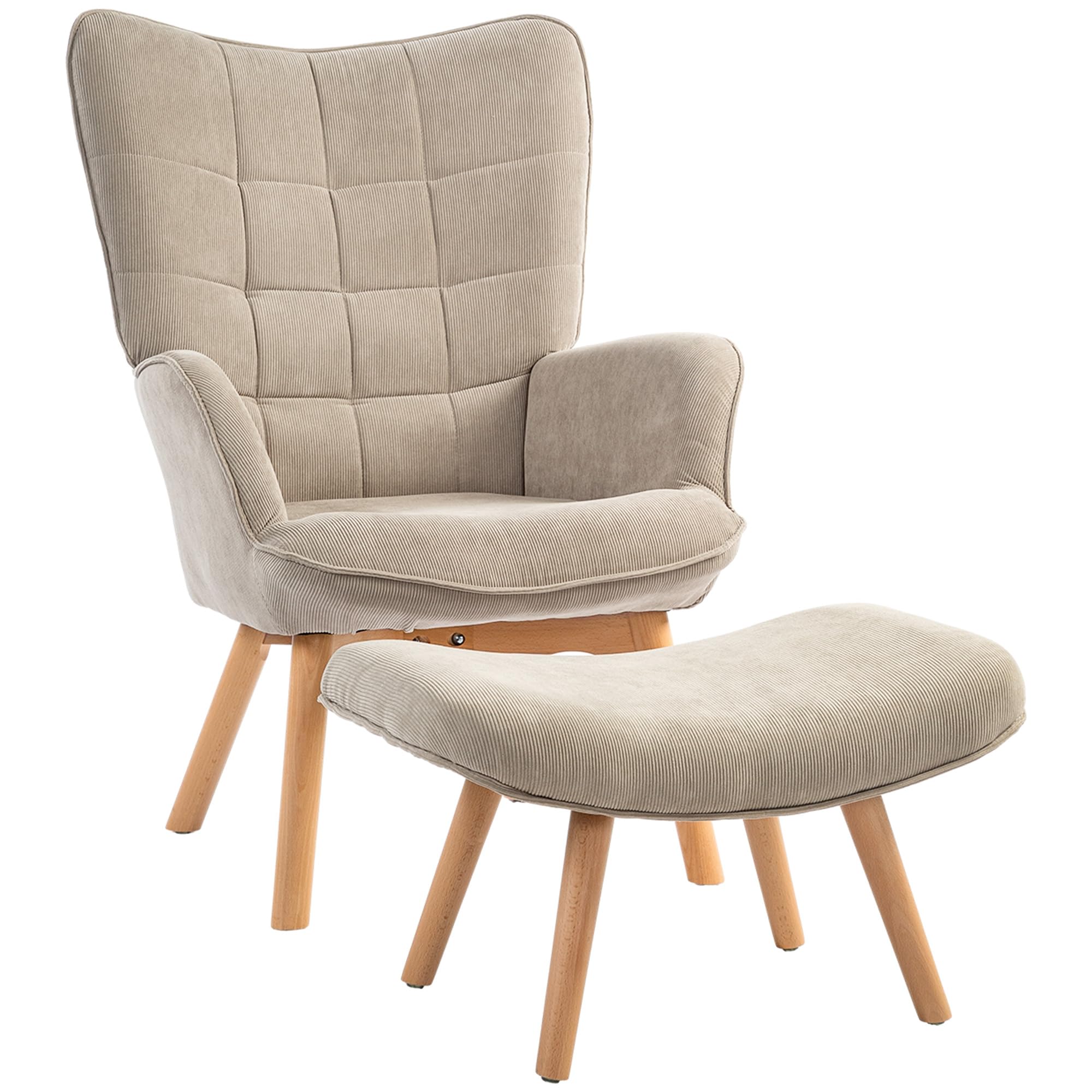 HOMCOM Poltrona con Poggiapiedi Coordinato Stile Contemporaneo, Poltroncina da Salotto in Tessuto Effetto Velluto con Gambe in Legno di Faggio per Salotto e Soggiorno, 72x80x101 cm, Marrone Chiaro