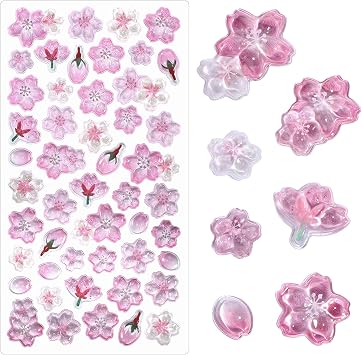Cherry Blossom 3D Stickers, Decorative Pink Resin Phone Sticker, Cute Small Floral Decals for Scrapbooking Journaling Laptop Phone, Puffy Stickers for Craft and Gift - 1 Sheet