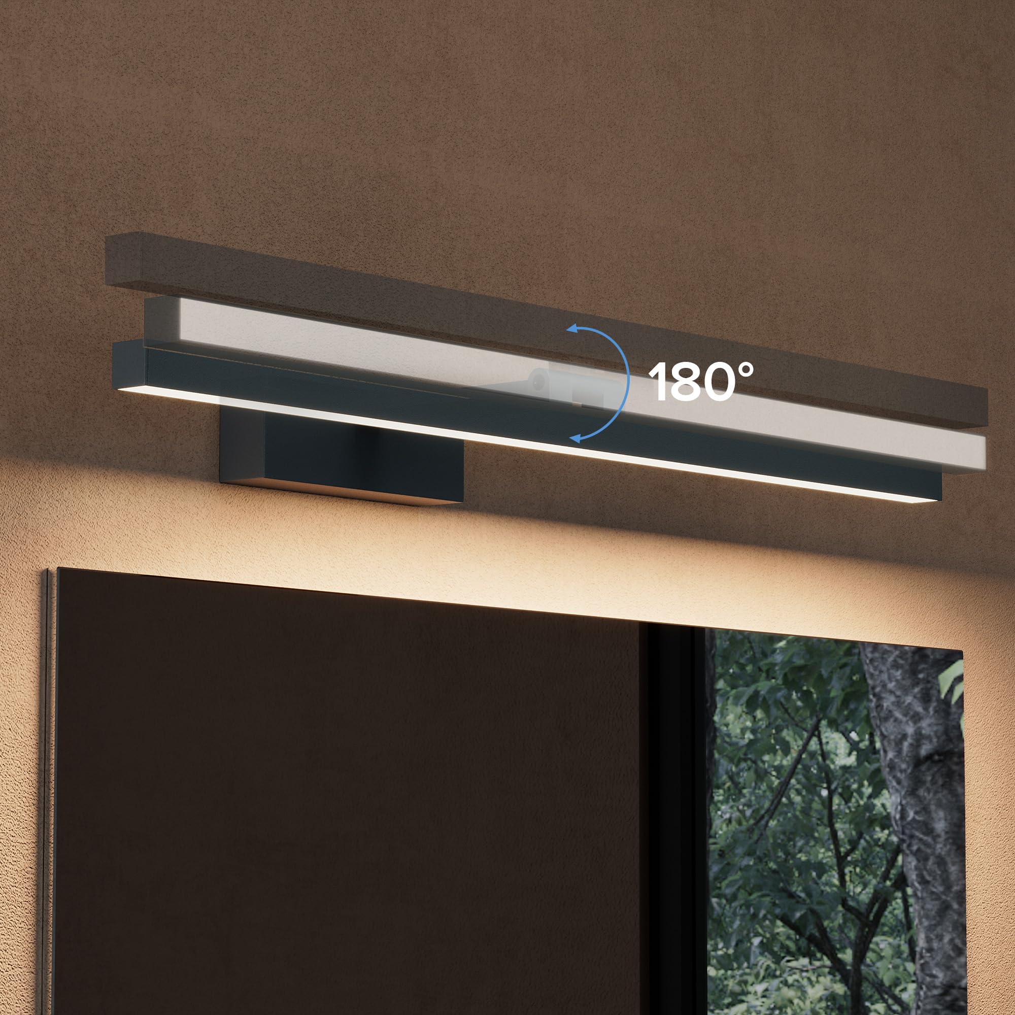 doporro LED Spiegelleuchte Badezimmerleuchte Sandschwarz 40cm - 9W Spiegellampe 4000K - 180° drehbar für flexible Ausleuchtung - Stylische Wandleuchte für Badbeleuchtung Strahlenschön