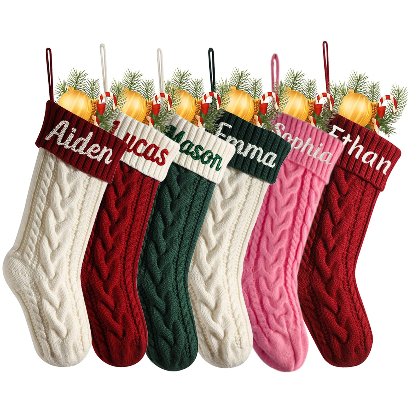 Chaussettes de Noël personnalisées grand format avec prénom brodé pour décoration Xmas