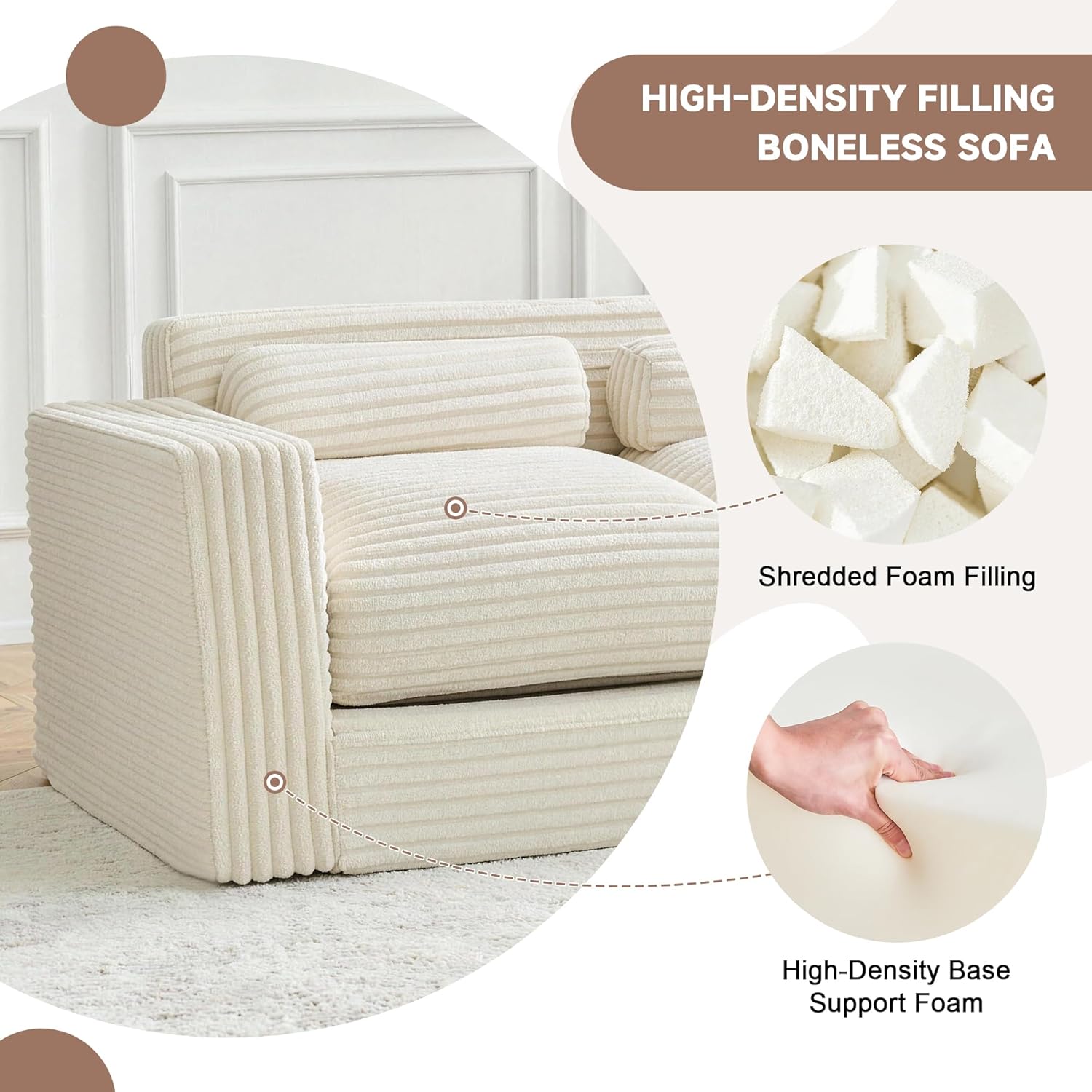 Bean Bag Chair Couch with Fixed-Shape Frame, Two Seat Giant Bean Bag Sofa for Adults, Boneless Loveseat Floor Sofa Couches for Living Room, Small Couch for Bedroom, Apartment, Office (Beige)