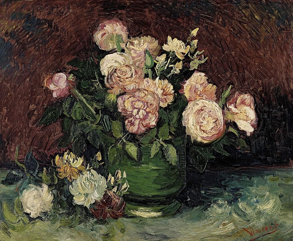 Cuadro de lienzo de Van Gogh con rosas y peonías para pared de dormitorio 60x90cm 5