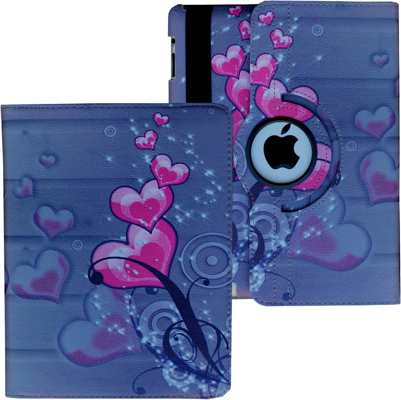Case for iPad 2nd, 3rd, 4th Generation, Fit Model A1395 A1396 A1397 A1416 A1430 A1403 A1458 A1459 A1460 โ Lingsor Smart Cover Case Rotating Stand Support Wake up Sleep, Pink Heart Flower