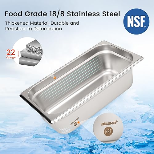 Miniatura 3 de Paquete de 6 bandejas de hotel, 12 tamaño 2.6 "de profundidad, NSF, bandeja comercial de acero inoxidable, bandeja de mesa de vapor, bandeja de