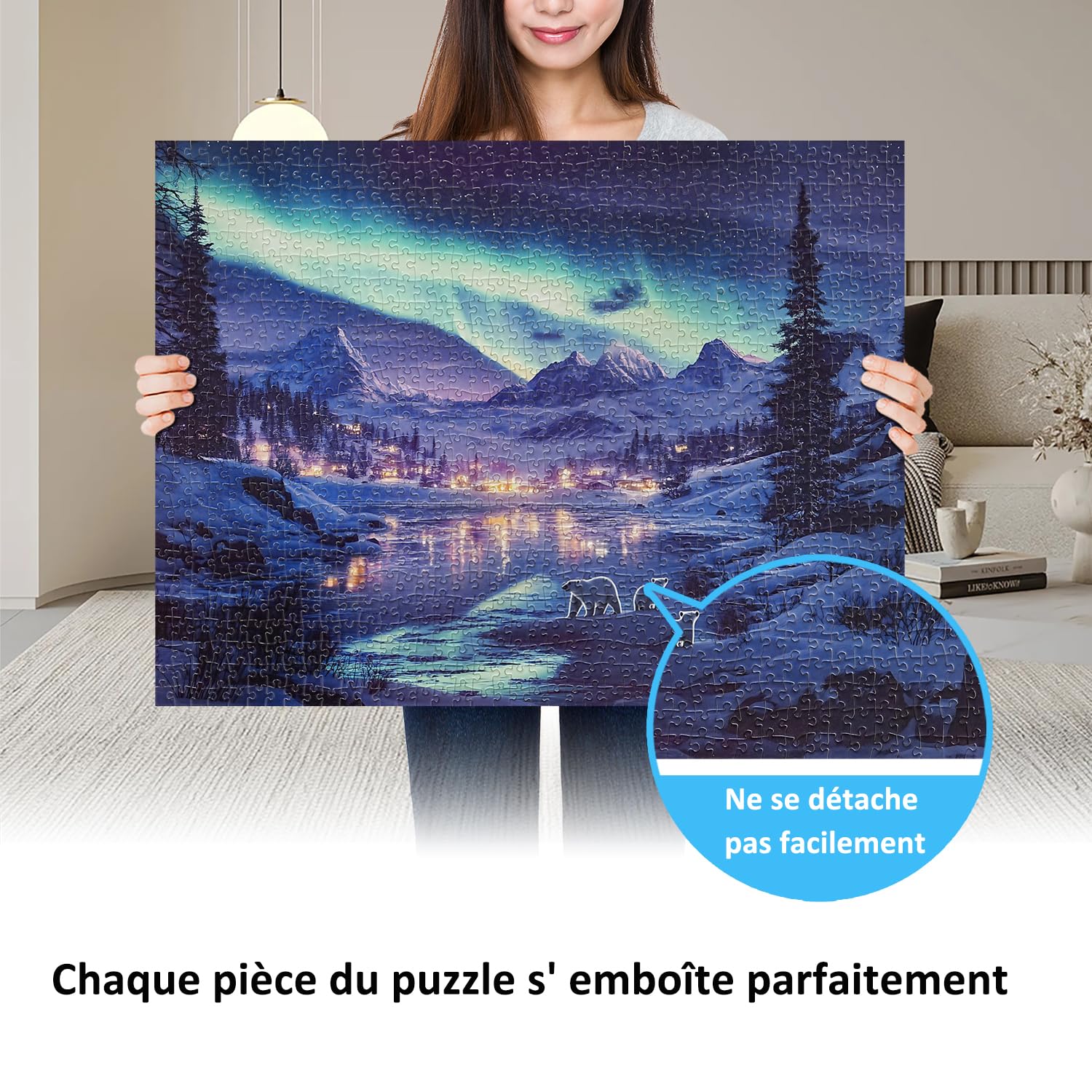 1000 Pieces Jigsaw Puzzles for Adults Northern Lights Polar Bear Puzzle Hard Difficult Challenging Puzzle for Teens 1000pc Nature Jigsaw Puzzles 70 x 50 cm - 2