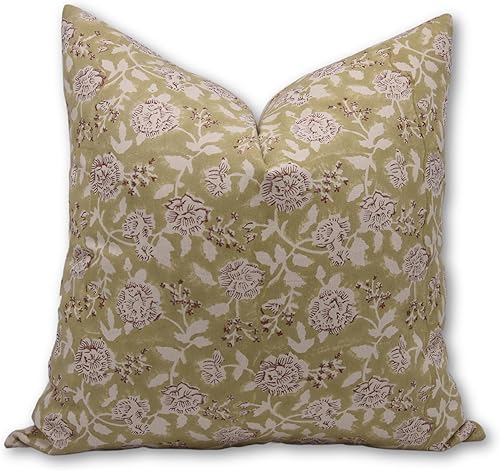 Fundas de almohada de algodón grueso con estampado de bloques de 16 x 16 pulgadas, fundas de almohada decorativas hechas a mano para sofá y sofá,