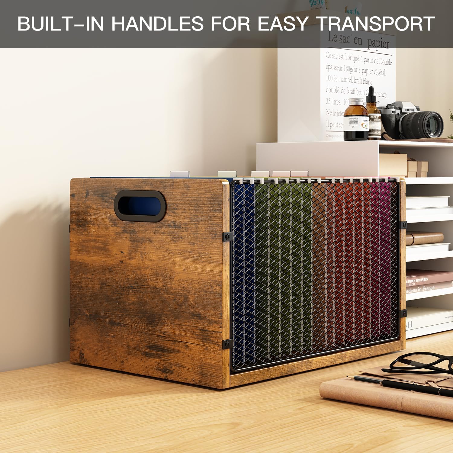Hanging File Folder Organizer Filing Box with Handles File Organizer Holder for Desk Space-Saving Storage Bin for Letter Size – Open Design for Quick Access & Efficient Organization