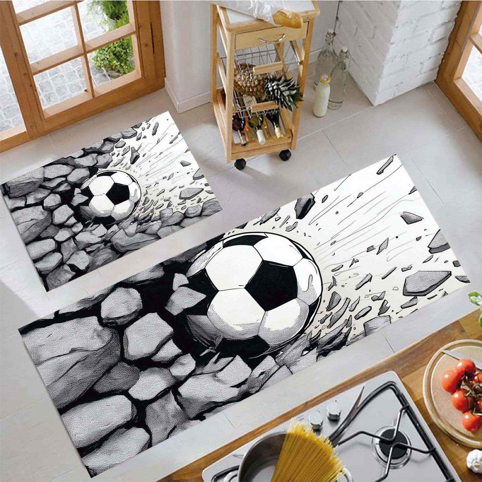 Tapetes de cocina de fútbol para pasillos activos: el juego de alfombras lavables perfecto
