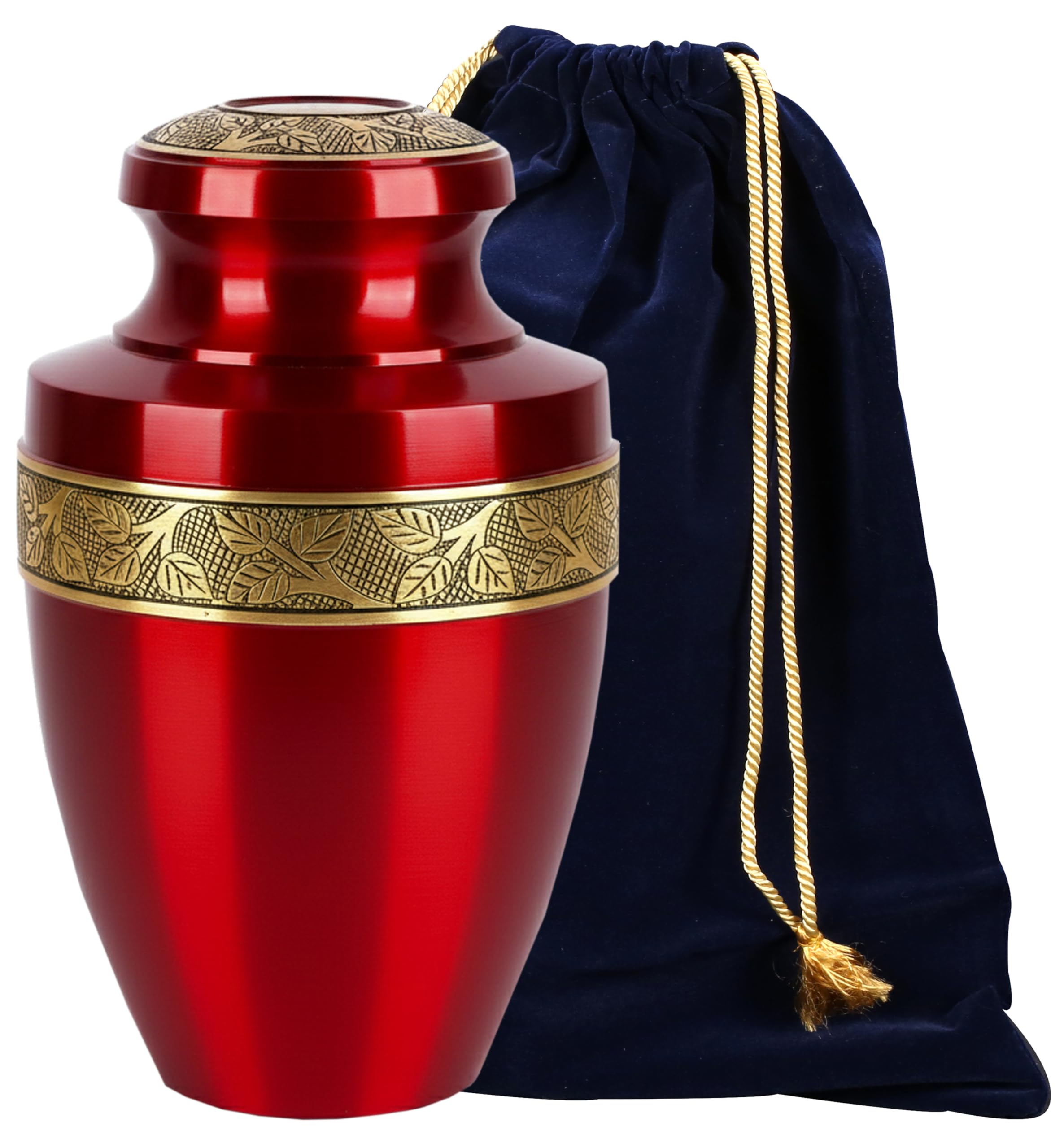 CLEENTABLE Handcrafted Metal Cremation Urn for Human Ashes - Adult Memorial Funeral Urn, Decorative Urn with Engraved Band, Secure Threaded Lid, Felt