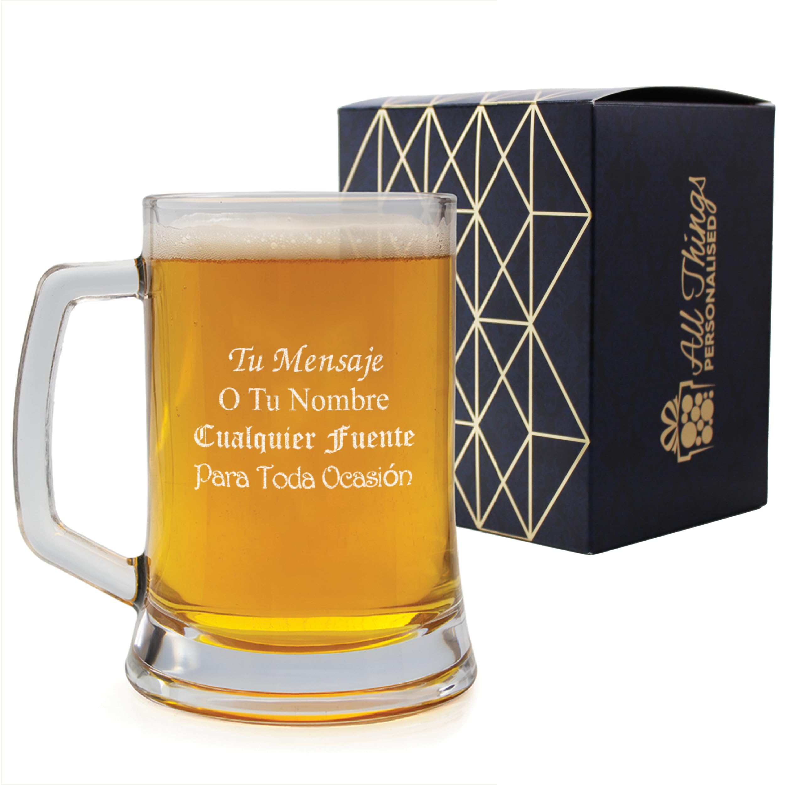 All Things Personalised Jarra de Cerveza Personalizada con Grabado, 500 ml - Regalo Original para Hombre, Padre o Abuelo - Mensaje o Nombre Personalizado - Grabado con Láser, con Caja de Regalo