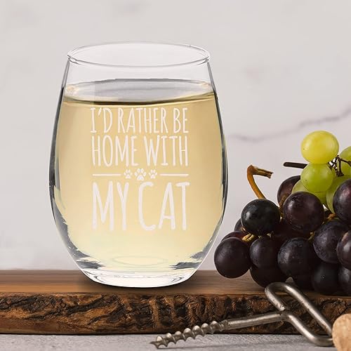 Miniatura 5 de Veracco I'd Rather Be Home With My Cat - Vaso de vino sin tallo, divertido cumpleaños para gato, mamá, gato loco, mujer, amante de los animales,