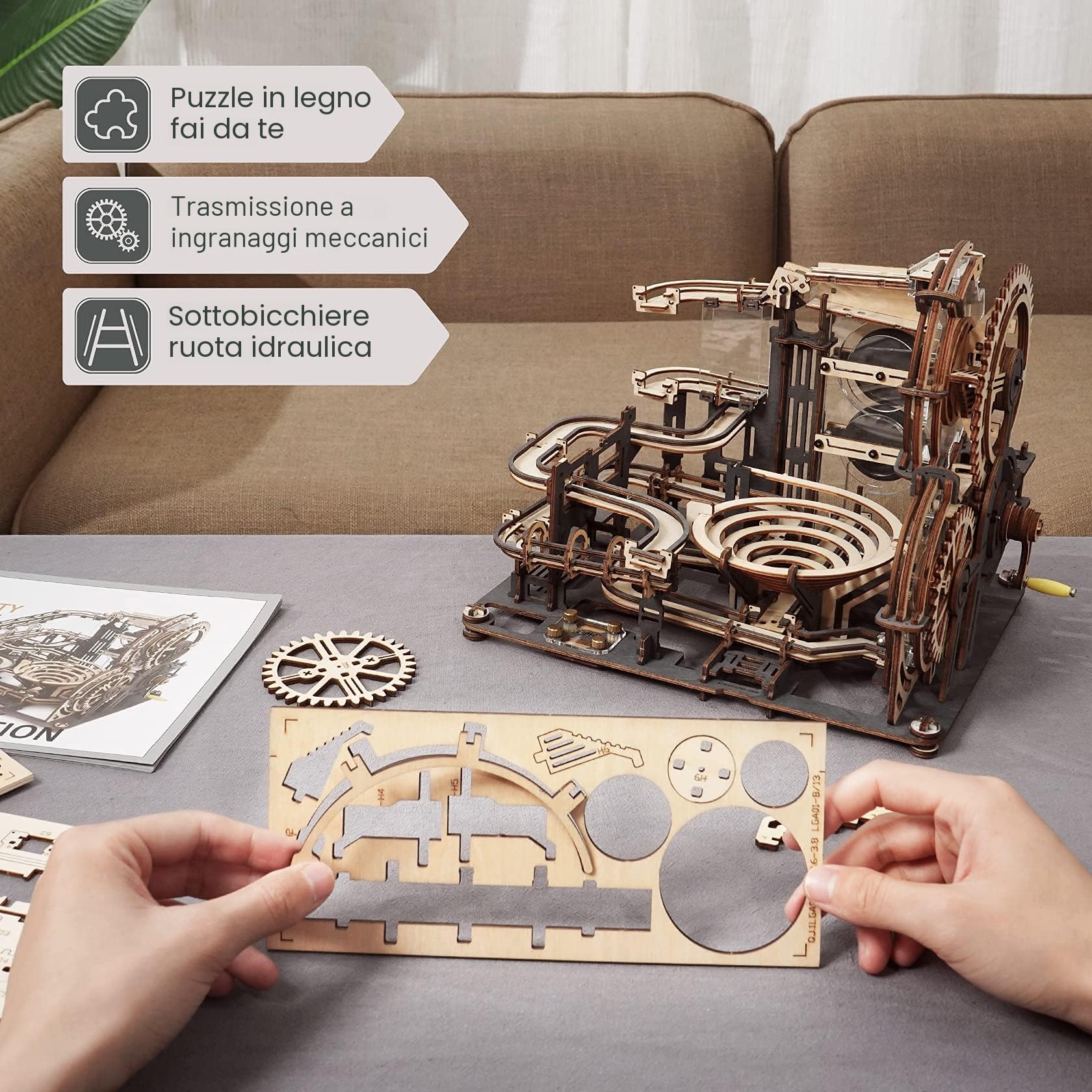 ROBOTIME Puzzle 3D in Legno, Pista per Biglie Kit di Costruzioni Modello Meccanico, Fai-da-Te Giocattoli Educativi, Ottima Idea Regalo Night City