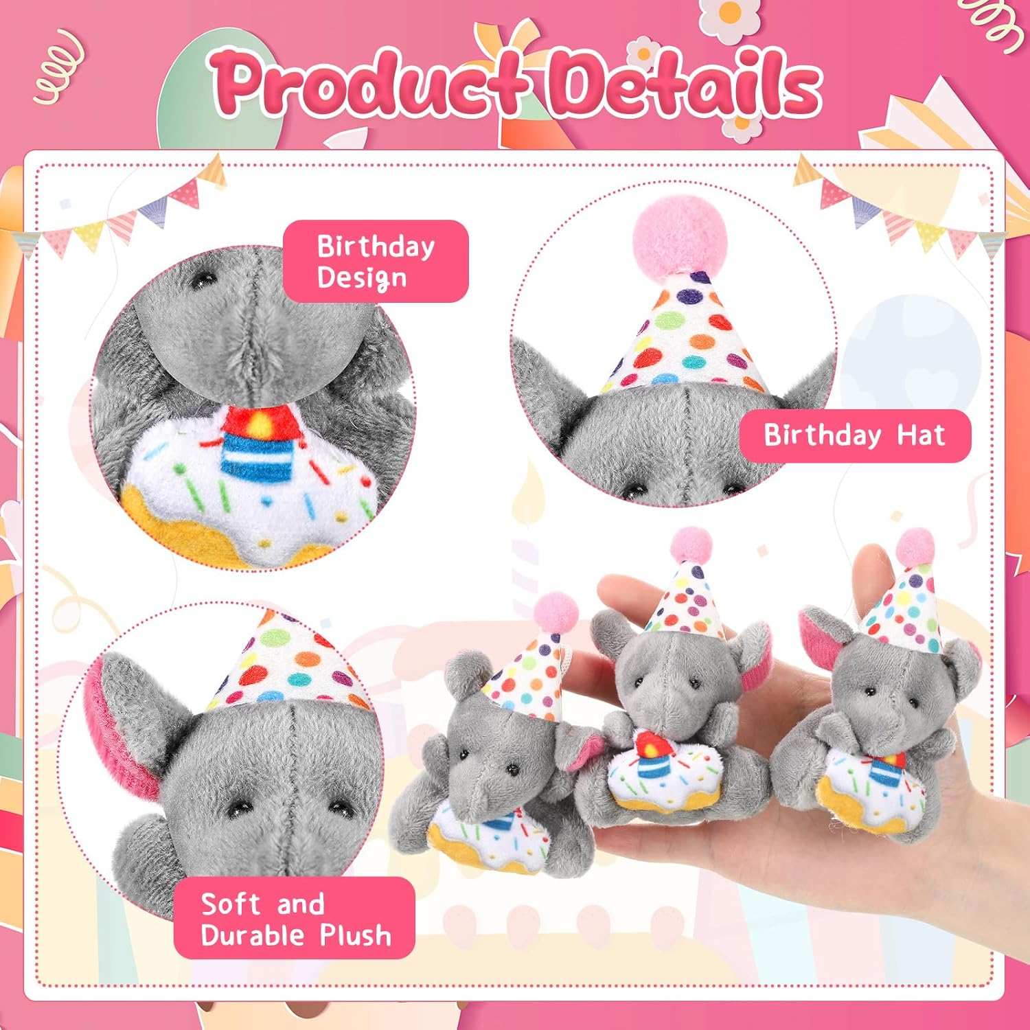 Gejoy 24 Pcs Mini Stuffed Animal Tiny Doll Small Soft Plush Keychain for Gifts Party Favors(Elephant)