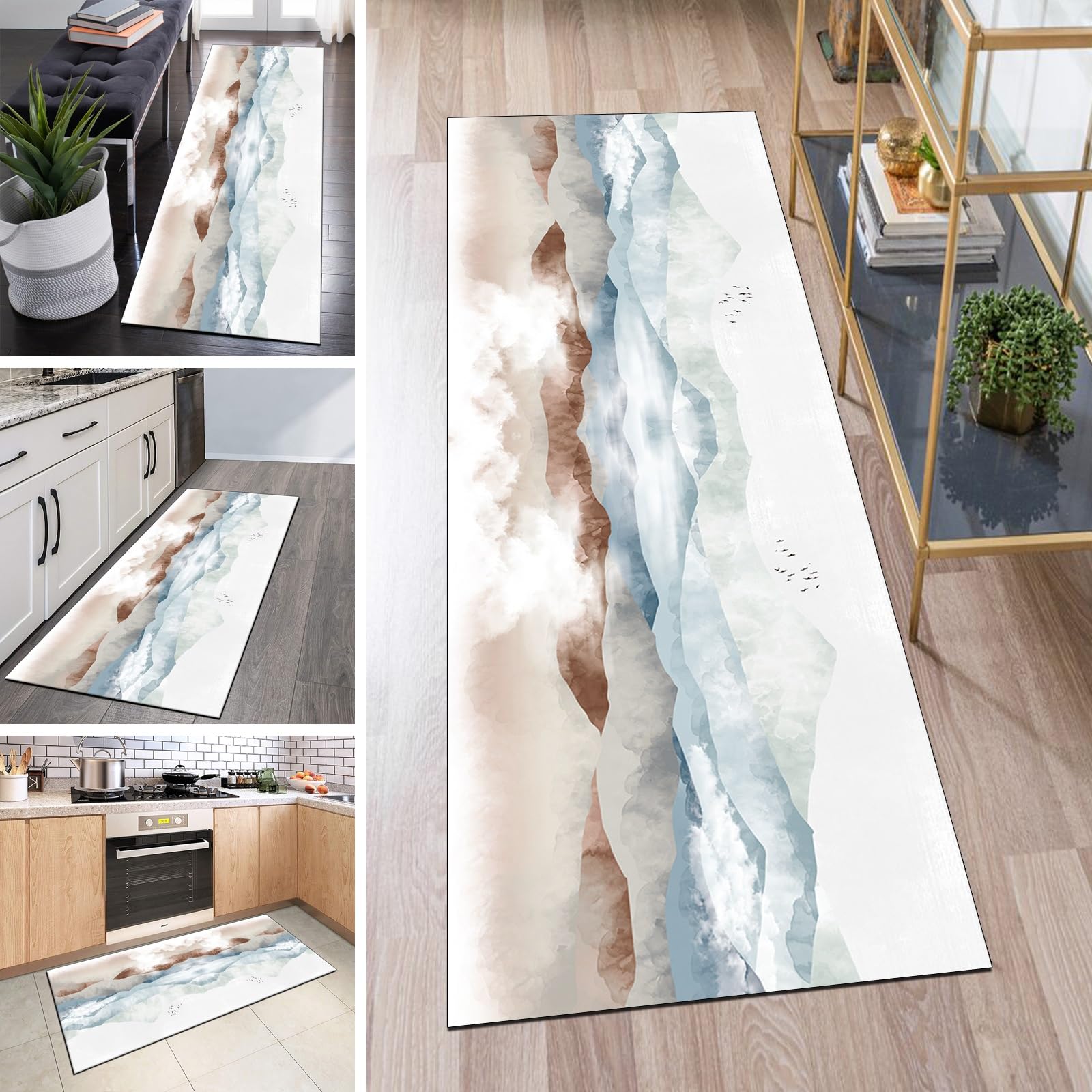 Alfombra decorativa para pasillo y cocina lavable con base de goma antideslizante 1
