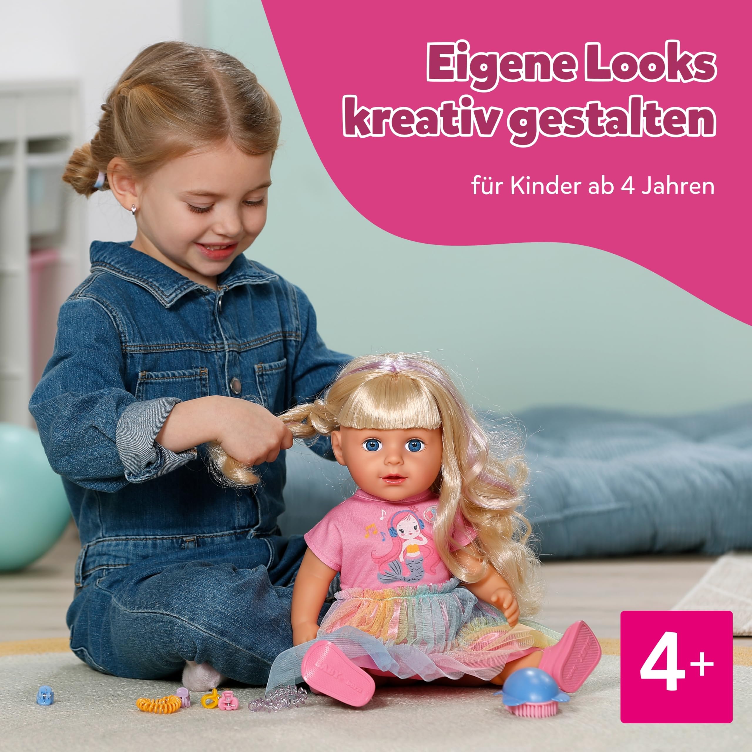 BABY Born Carla 43 cm Puppe mit Blondem Haar Strähnen Keine Batterien Kinder ab 4 Jahren 7 Accessoires
