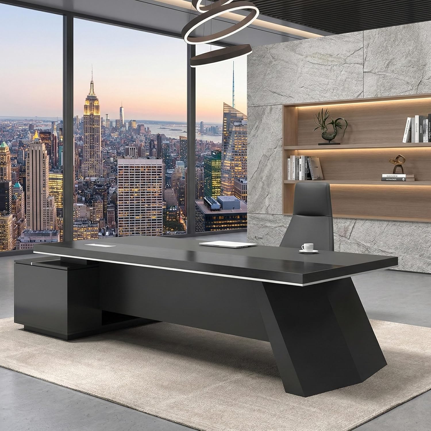 L Shaped Executive Desk, Modern Large Executive Office Desk with Drawers, Black Wood Gaming Table Thicker Desktop Business Furniture for Home Office (71" L x 63" W x 29.5" H)