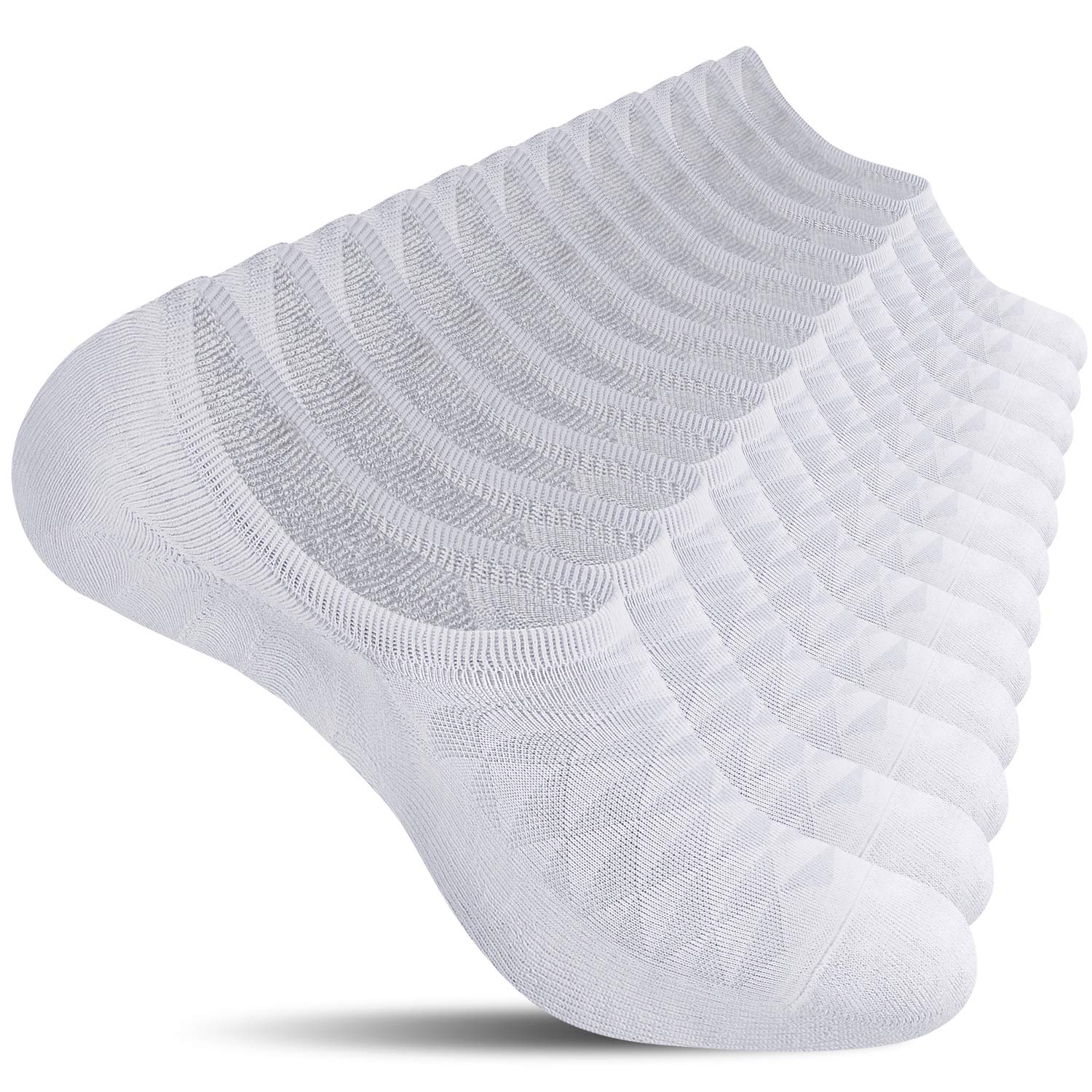 Photo 1 of 6 Pairs Mens No Show Socks with Cushion Low Cut Invisible Non Slip Socks Large White