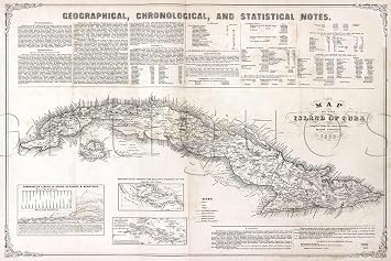 Antiguos Maps Isla de Cuba circa 1855 | Art Print Poster Vintage Wall Decor | 24 x 36 inches 610 x 915 mm