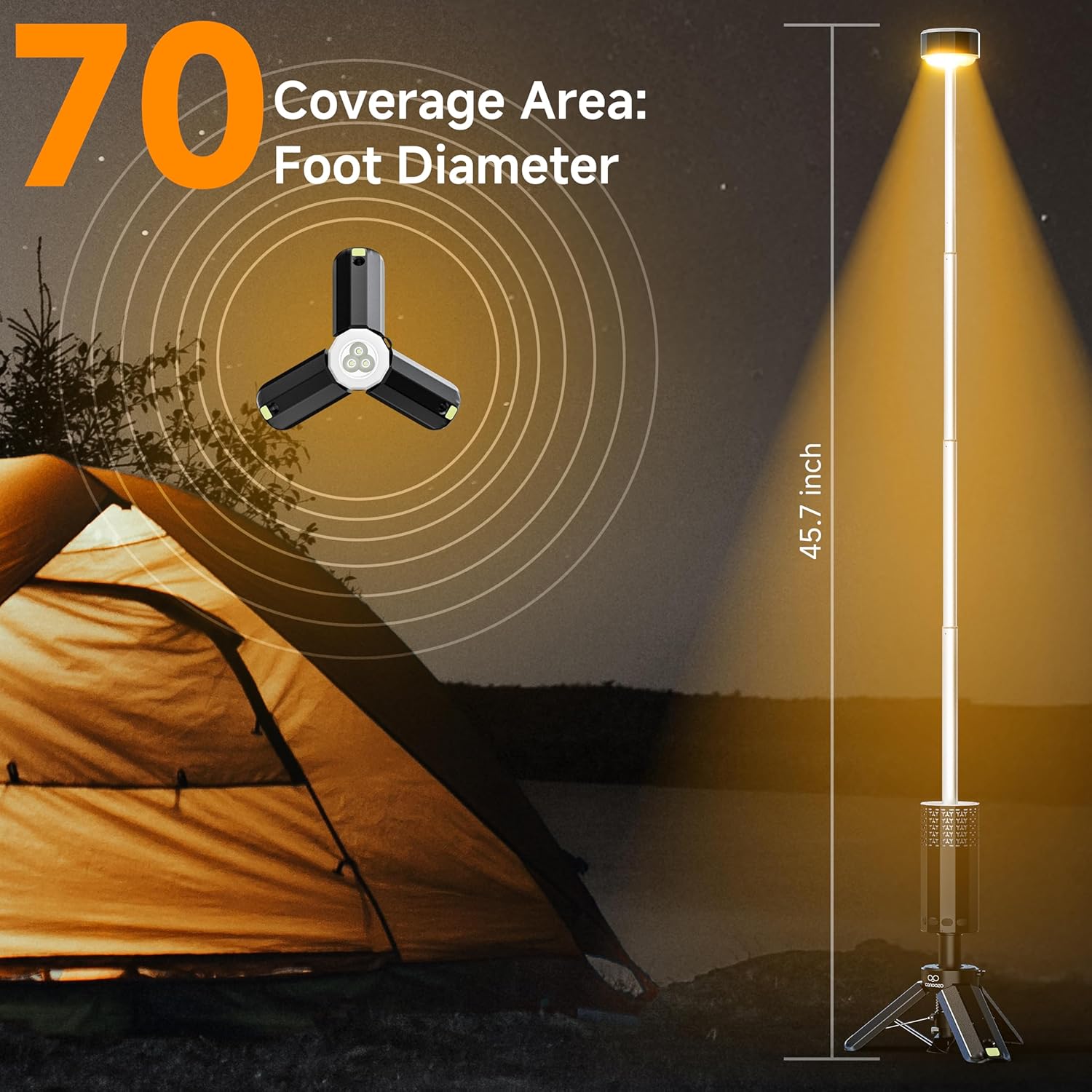 Rechargeable 21000mAh Camping Light, Telescopic Camping Lights, Collapsible Magnetic Camping Lantern with Stand IPX6 Waterproof Flashlights, Camping Lamp for Emergency, Hiking (Black) - Image 6