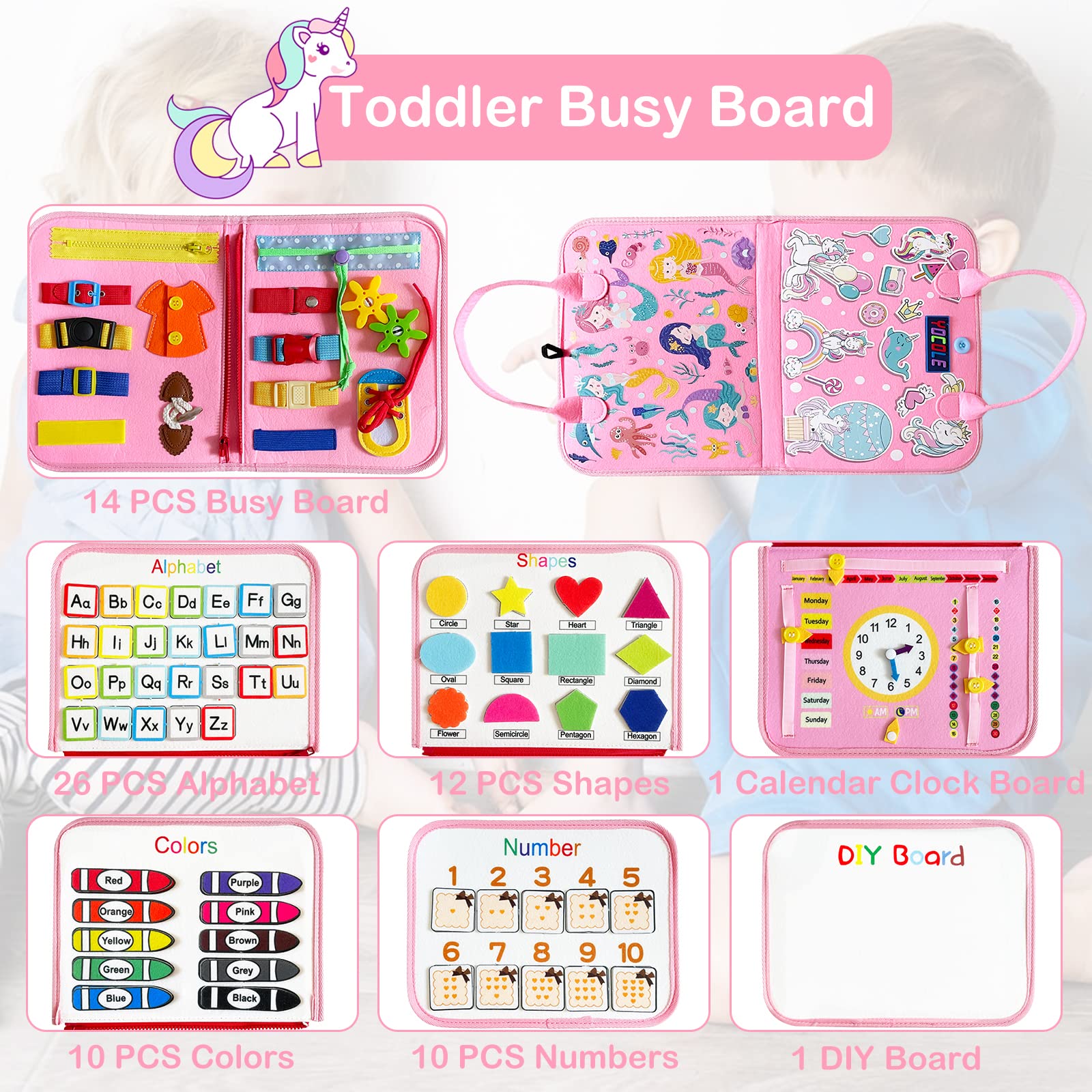 Busy Board Montessori 3 ans Jouets éducatifs 5 Couches Planche Apprendre Compétences Vie Garçon Fille Bébé Rose