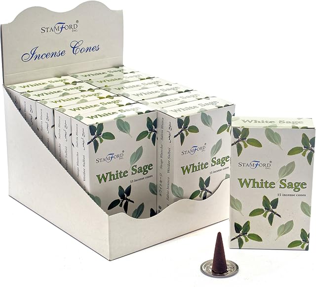 Stamford White Sage Incense Cones-12 Packs x 15 cones, Bamboo, 7x15x23 cm