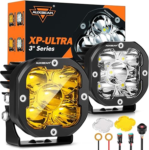Auxbeam Hyperspot - Cápsulas de luz de 3 pulgadas, 80 W, serie X-PRO 9600 lúmenes, barra de luz LED súper brillante, cubos LED, cubiertas blancas