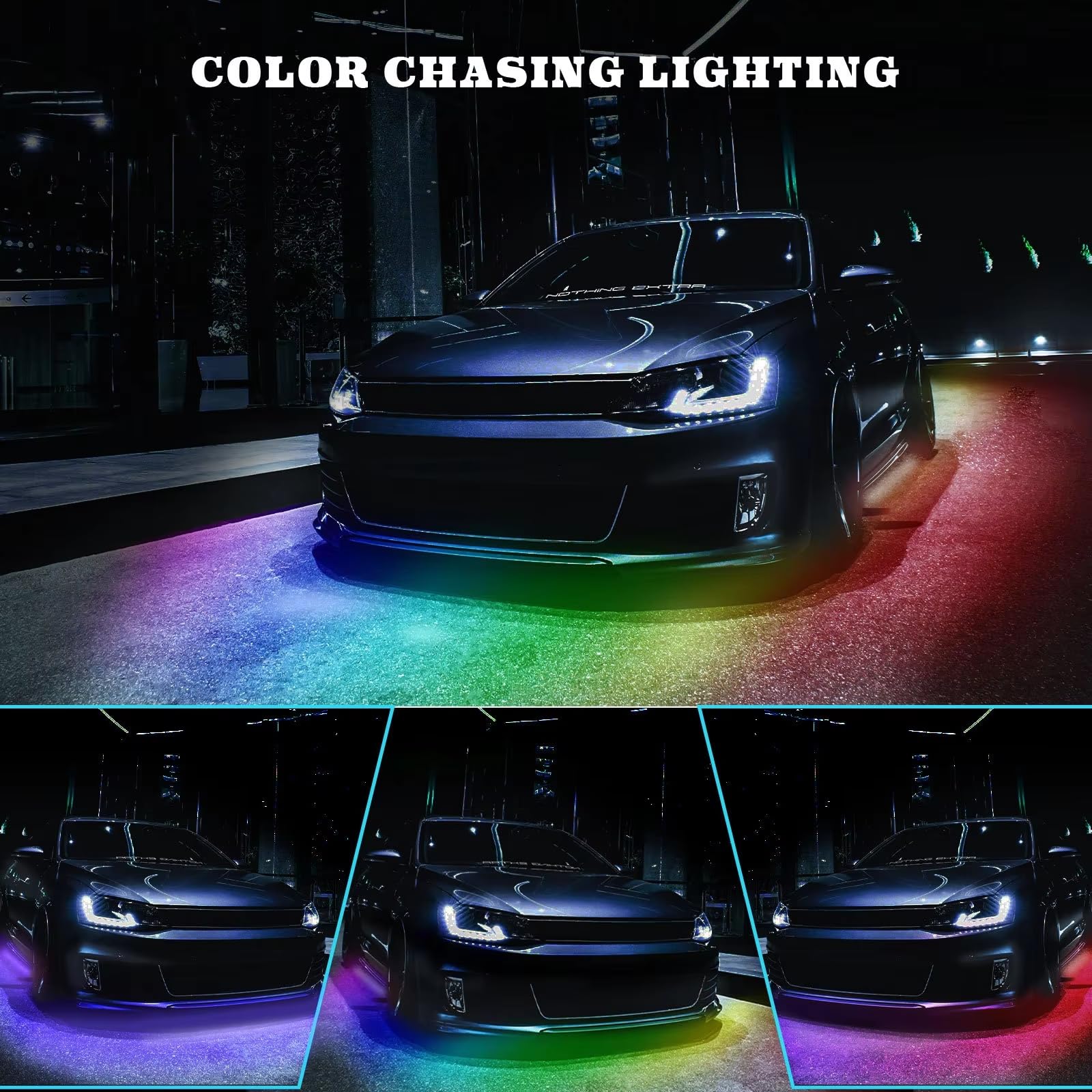Kit LED RGB Sotto Scocca Auto 2x 60cm 2x 90cm - Luci Multicolore con Controllo App, Effetti Dinamici, Sincronizzazione Musica e Modalità Personalizzabili