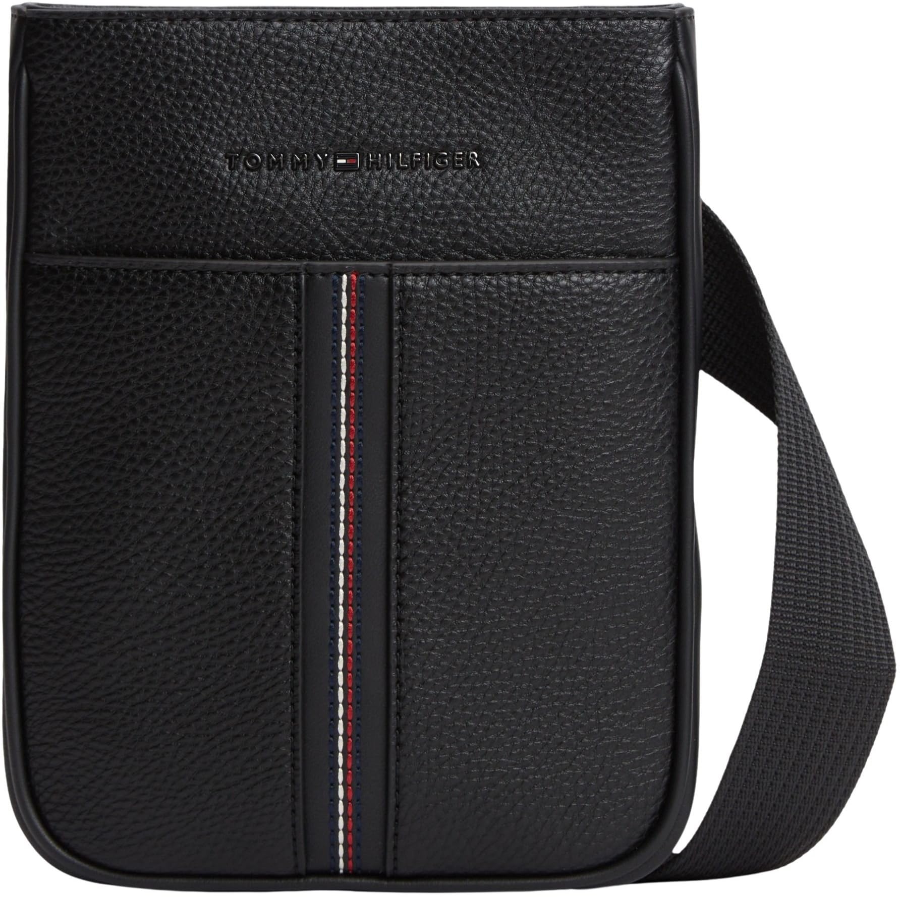 Tommy Hilfiger Men's Black Metal Logo Pebble Grain Crossbody Bag