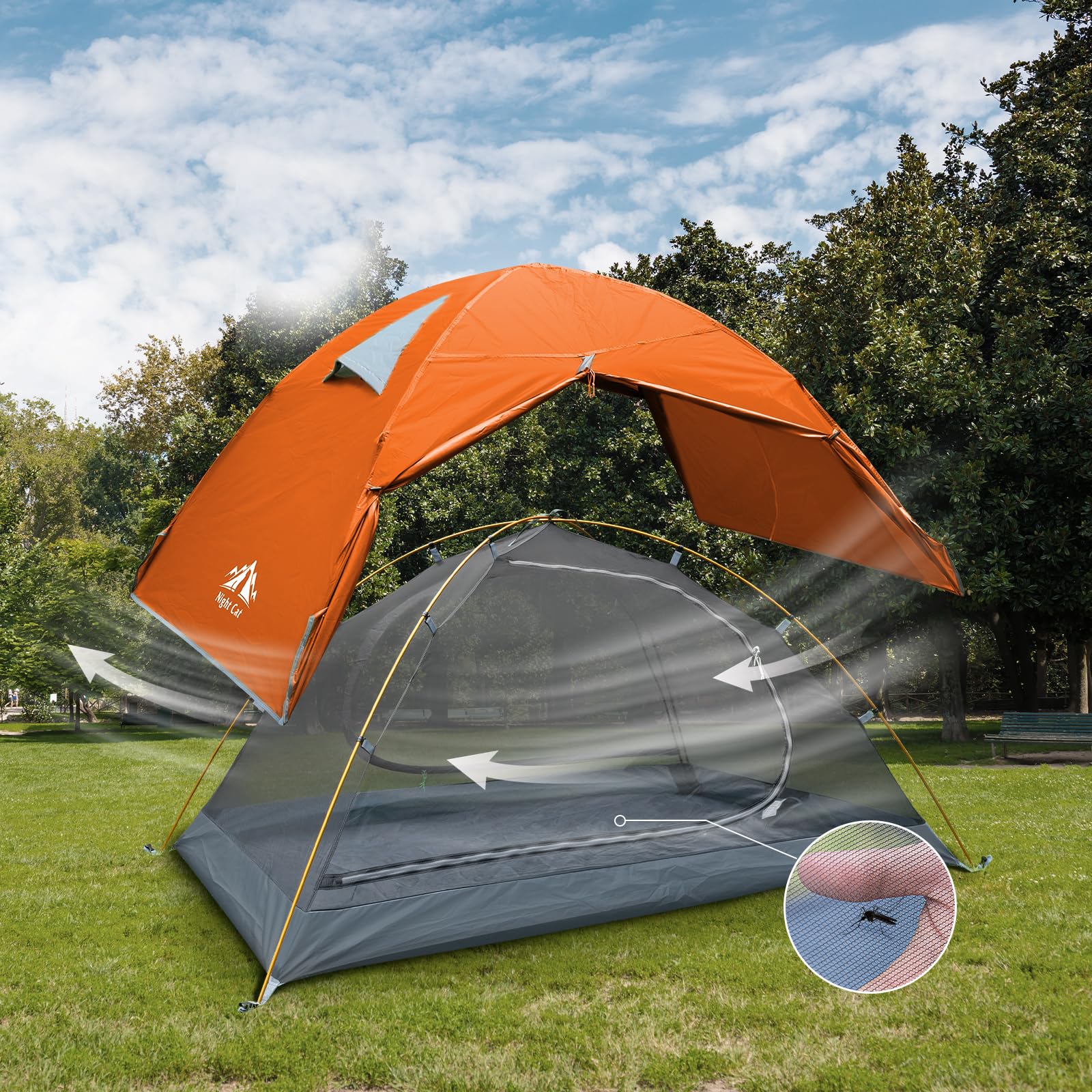 Night Cat tenda da 2 persone per escursionismo: tenda da campeggio impermeabile e leggera per due persone, per escursionismo in montagna all'aperto con pali in alluminio e telo antipioggia verde