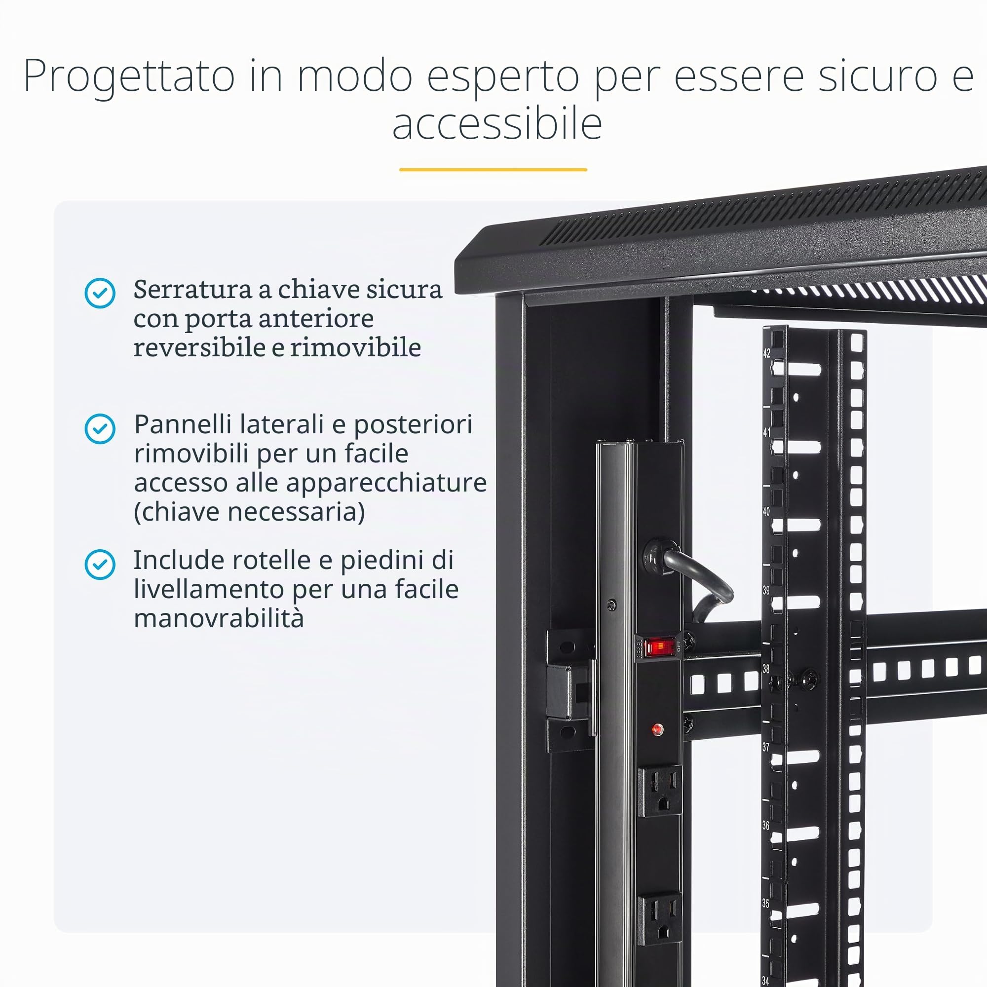StarTech. com 4-Post 42U Server Rack Cabinet, 19 "Armadio rack dati per il montaggio di apparecchiature IT, Stoccaggio armadio di rete full size, navi completamente assemblate